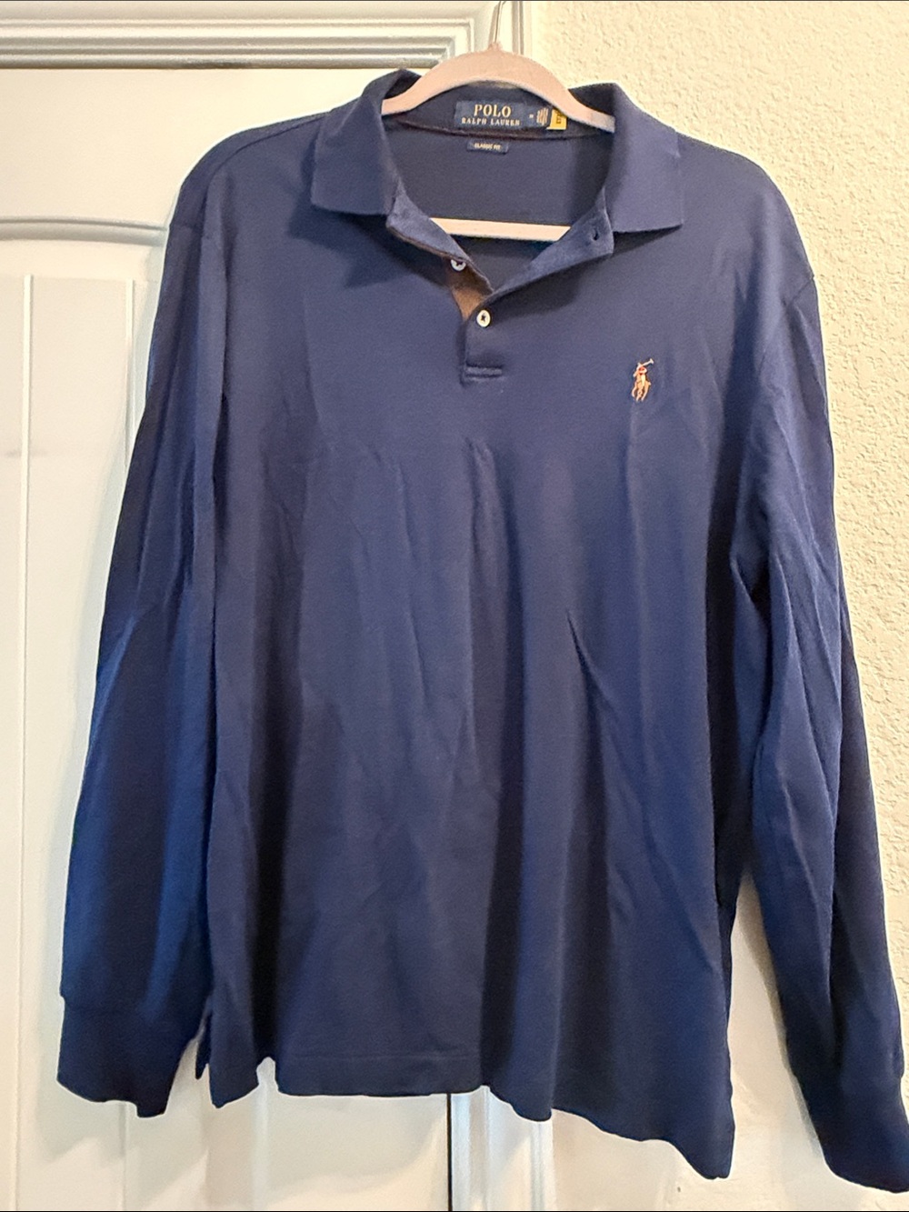 Polo by Ralph Lauren Long Sleeve Polo - Navy with Tan Pony